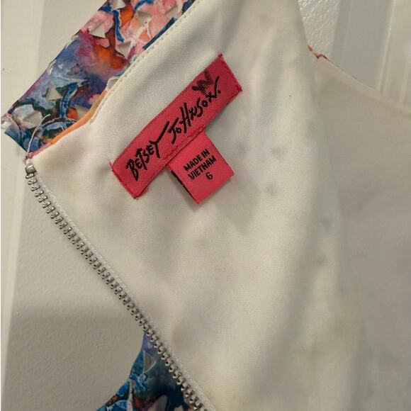 NWT! Betsey Johnson 6 Retro Floral Print Laser Cut Fit&Flare Mini Dress Pink - Picture 6 of 8